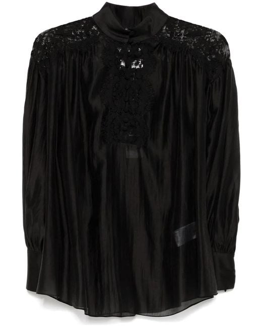 Nissa Black Lace-Detail Blouse
