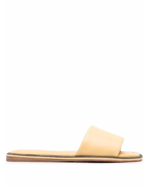 Brunello Cucinelli Natural Bead-Embellished Slip-On Sandals