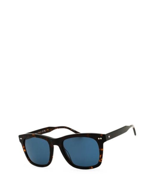 Tommy Hilfiger Blue Tortoiseshell-Effect Rectangle-Frame Sunglasses for men