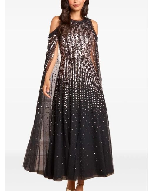 Needle & Thread Black Moonlight Cape-Detail Midi Dress