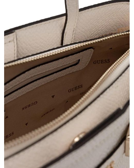 Guess White Buckle-Detail Logo-Charm Tote Bag