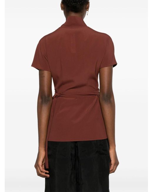 Rick Owens Red Wrapped Crepe Blouse