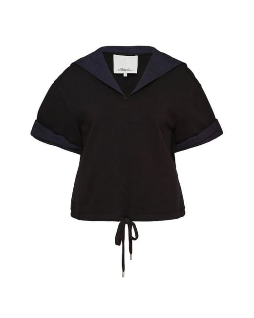 3.1 Phillip Lim Black Sailor-Collar Drawstring Blouse