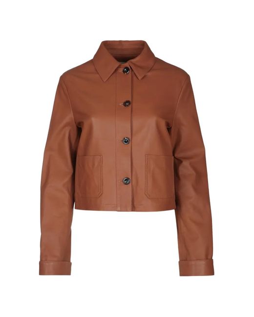 Jacob Cohen Brown Cropped Leather Jacket