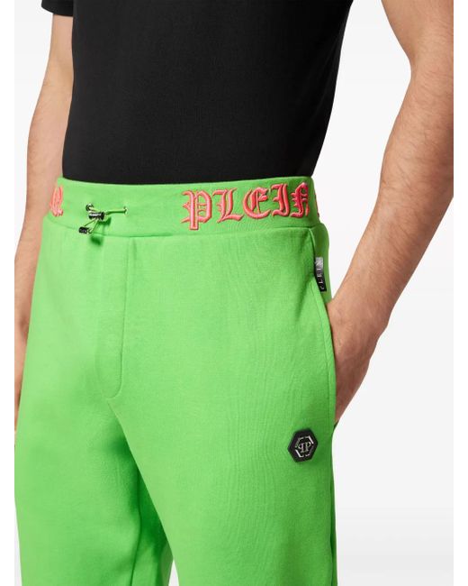Philipp Plein Green Skull And Bones Logo-Waistband Track Pants for men