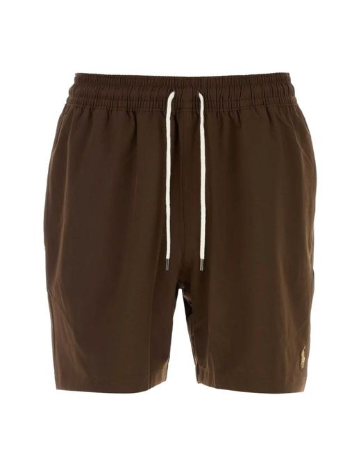 Polo Ralph Lauren Brown Logo-Embroidered Drawstring Swim Shorts for men