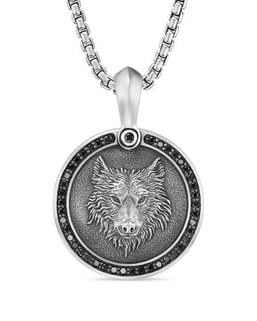 David Yurman Metallic Sterling Petrvs Wolf Diamond Amulet (30.3Mm) for men