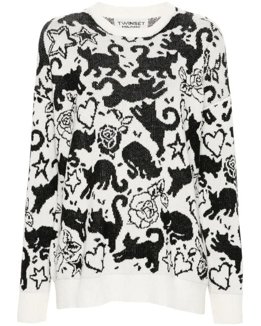 Twinset Black Patterned Jacquard Sweater