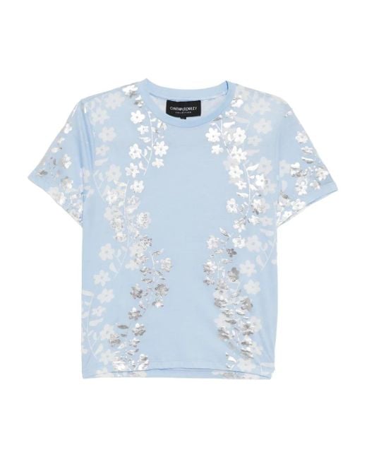 Camiseta con estampado brillante Cynthia Rowley de color Blue