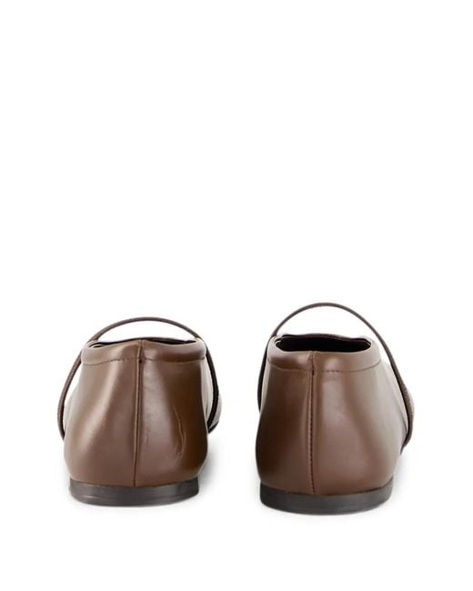 Miu Miu Brown Elasticated-Strap Leather Ballet Flats