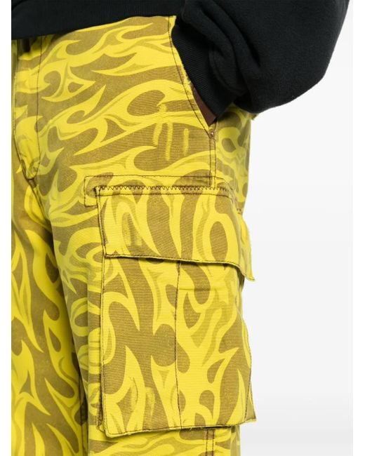 ERL Yellow Pantaloni Cargo Stampati Con Fiamme Gialle for men