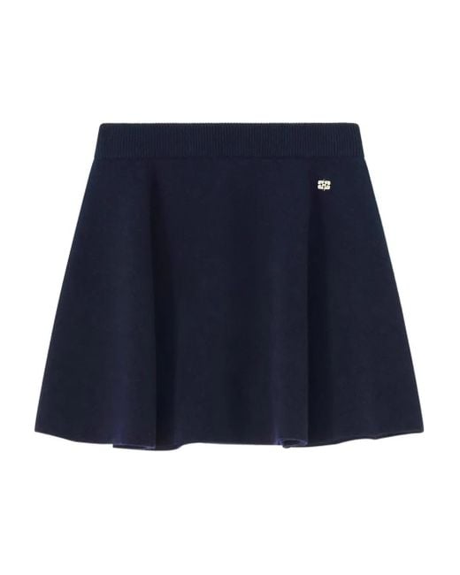Ganni Blue Cashmere Wool Mini Skirt