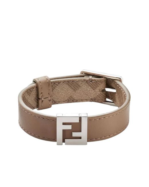 Fendi White Leather Logo Bracelet for men