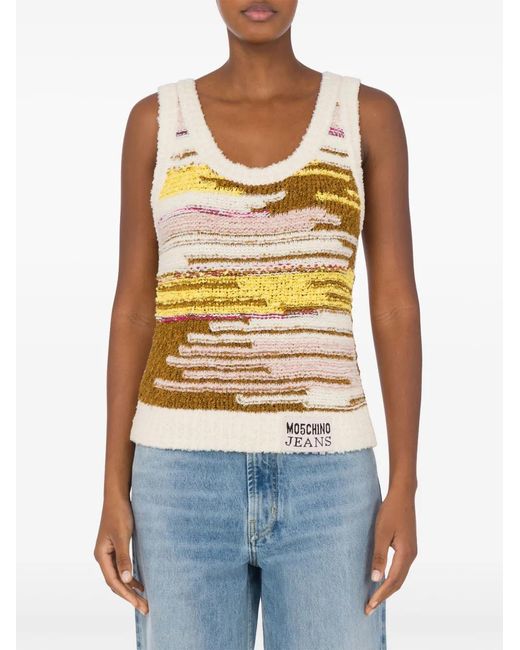 Moschino Yellow Logo-Patch Knitted Top