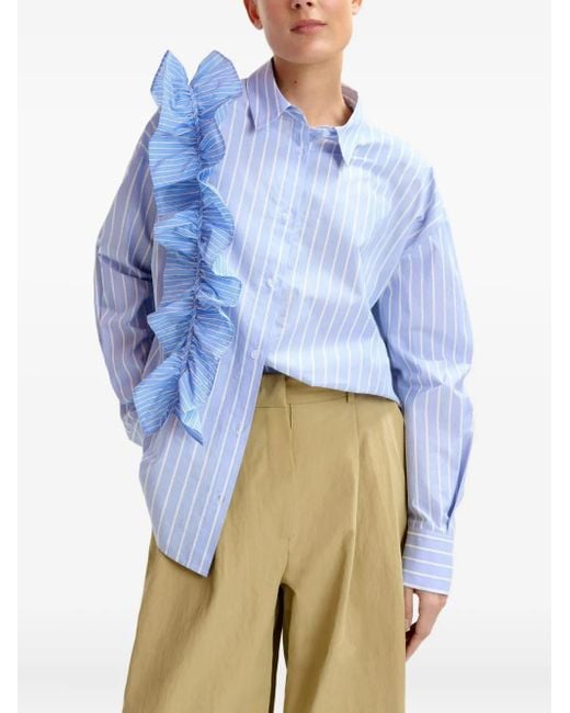 Essentiel Antwerp Blue Ibody Ruffle-Detail Striped Shirt