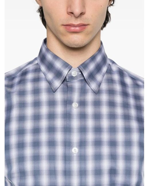 Brioni Blue Checked Cotton Shirt for men