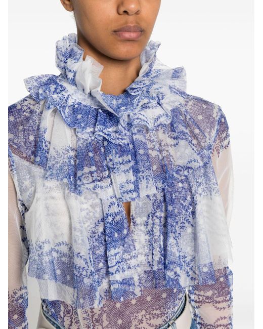 Blusa de tul con estampado floral Philosophy Di Lorenzo Serafini de color Blue