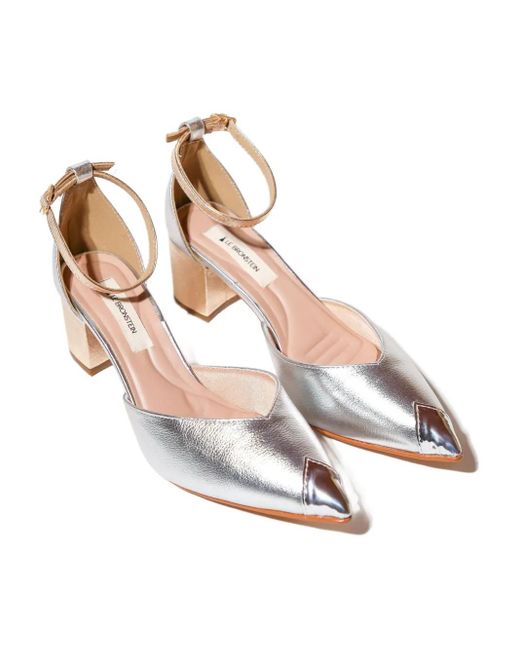 Lethicia Bronstein Metallic Pointed-Toe Ankle-Strap Shoes