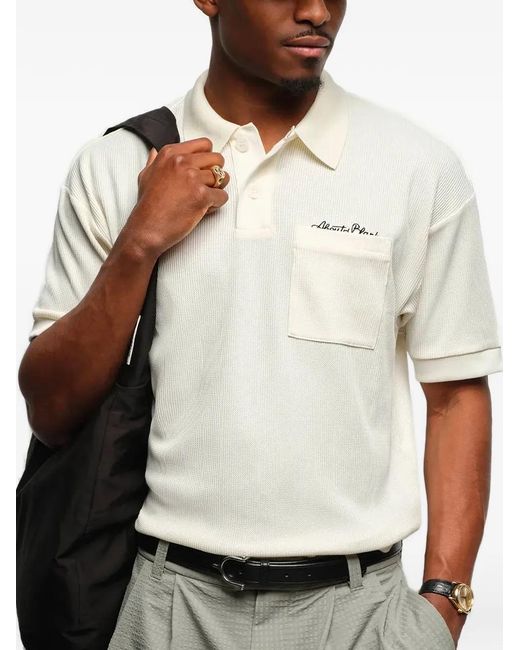 About Blank Natural Script Waffle-Knit Polo Shirt for men