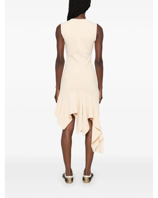 Sandro White Asymmetric Ruffled Knitted Mini Dress