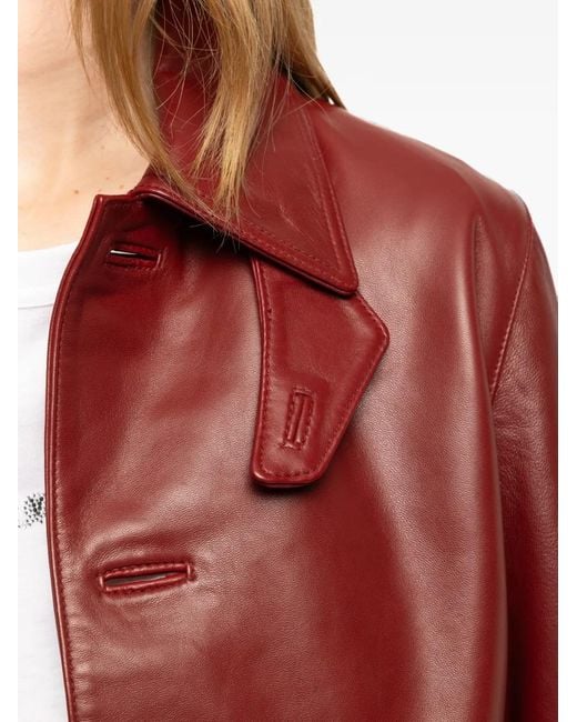 Zadig & Voltaire Red Button-Up Leather Jacket