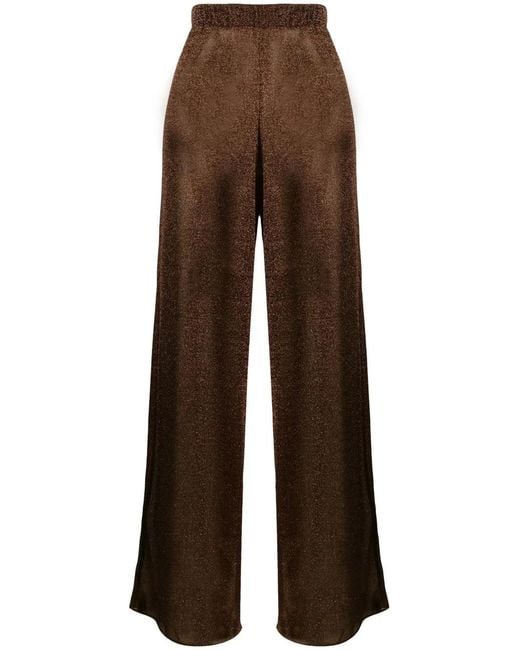 Oseree Brown Lurex-Detail High-Waisted Trousers