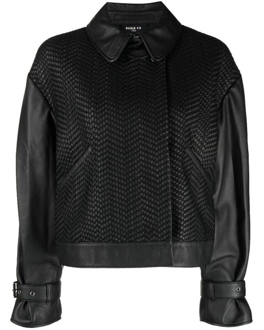 Paule Ka Cropped Leather Jacket in Black | Lyst
