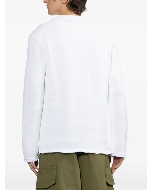 Comme des Garçons White Slogan Knitted Crew Neck Sweater for men