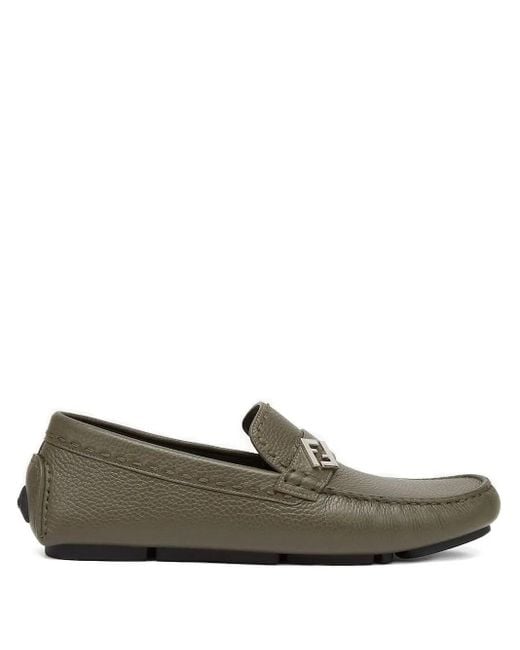Fendi Gray Leather Ff Logo Loafers for men