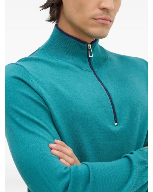 Paul Smith Blue Half-Zip High-Neck Top for men