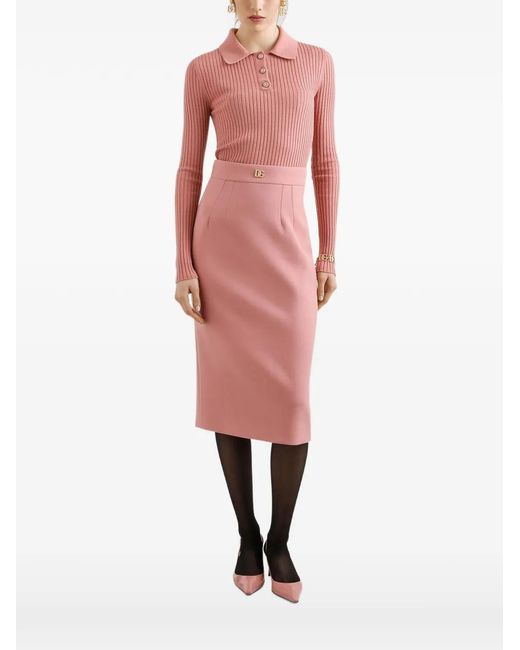 Dolce & Gabbana Pink Dna Ribbed Polo Top