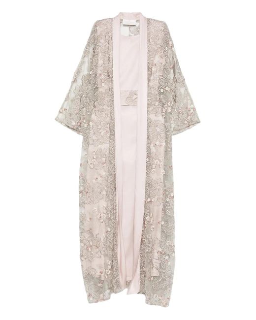Reem Al Dhaheri White Embroidered Cape Kaftan Set