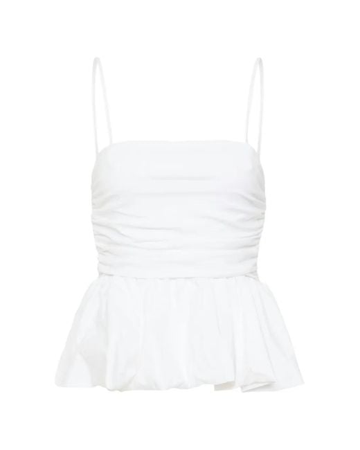 Gestuz White Gzerin Ruched Peplum Cotton Blouse