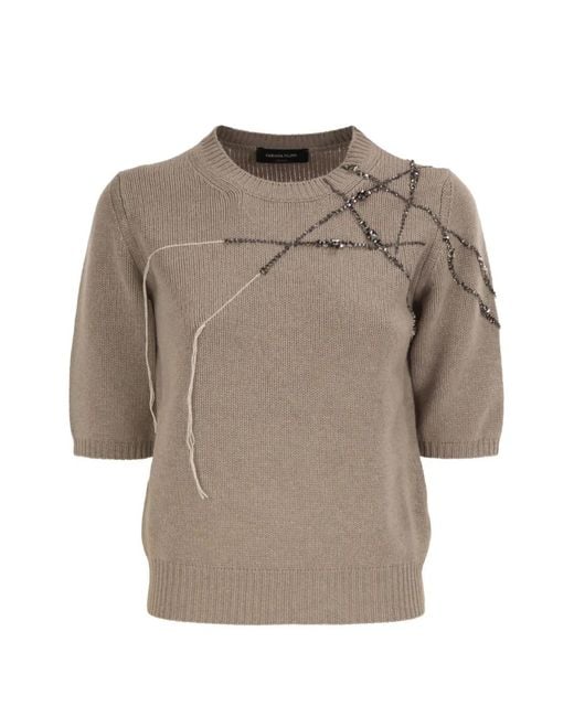 Fabiana Filippi Gray Rhinestone-Embellished Embroidered Sweater