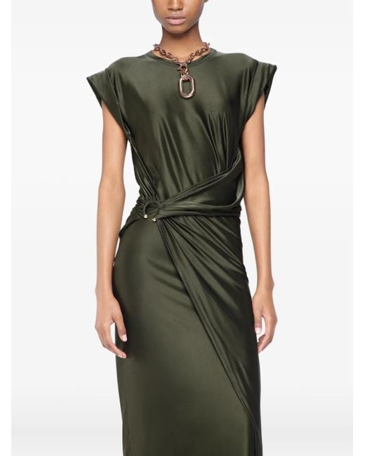Rabanne Green Draped Satin Midi Dress