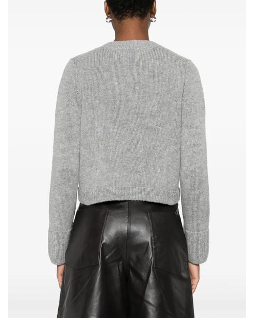 Allude Gray Button-Front Pocketed Cardigan