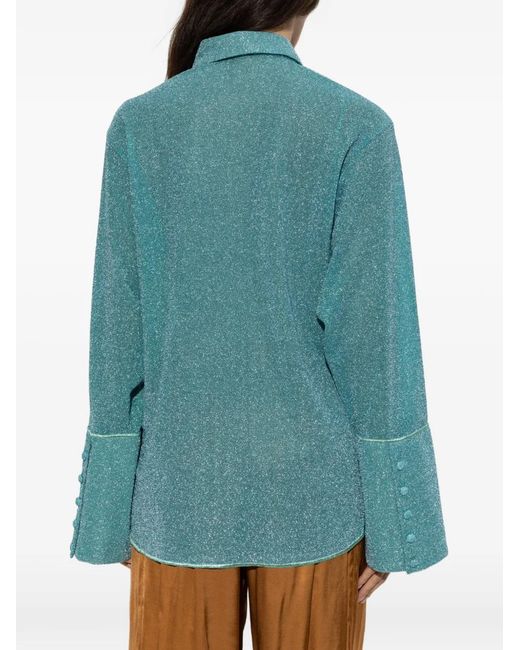 Oseree Blue Glitter-Effect Long-Sleeve Shirt