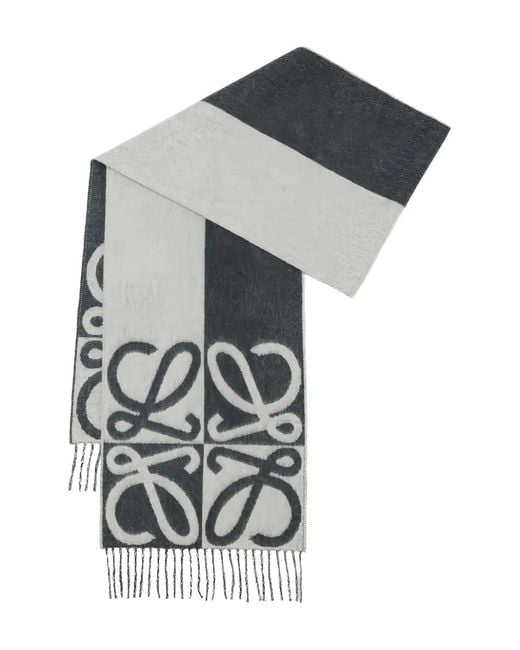 Loewe Gray Logo-Intarsia Fringed Scarf