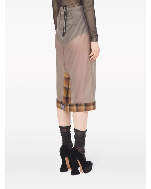 Maison Margiela Gray X Pendleton Checked-Trim Semi-Sheer Skirt