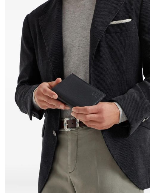 Brunello Cucinelli Black Logo-Embossed Leather Wallet for men