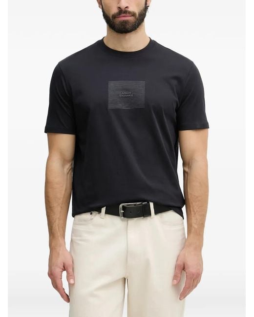 ARMANI EXCHANGE Black Logo-Print Crew-Neck T-Shirt for men