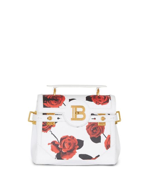 Balmain White B-buzz 23 Rose-print Leather Tote Bag