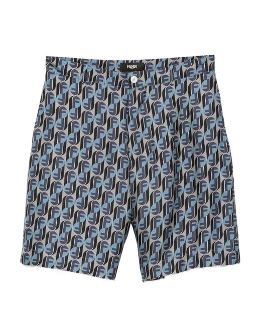 Fendi Shorts aus Seide mit Monogramm-Print in Blue für Herren