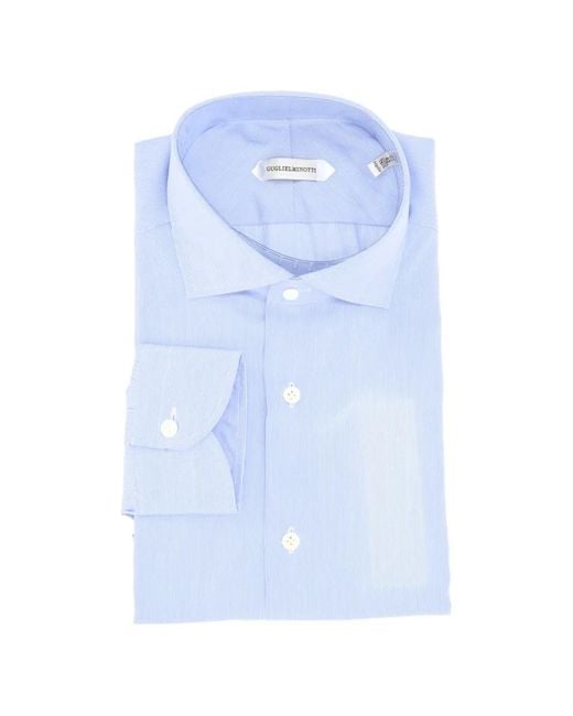 Guglielminotti Blue Vertical-Stripe Spread-Collar Shirt for men