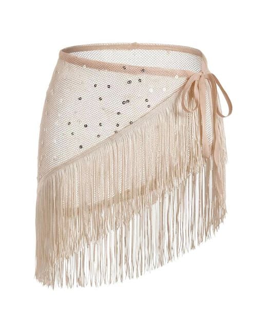 ViCOLO White Sequin-Embellished Fringed Sarong