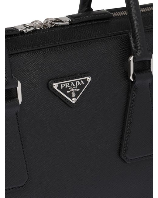 Prada Saffiano Leather Briefcase in Black for Men - Save 46% | Lyst