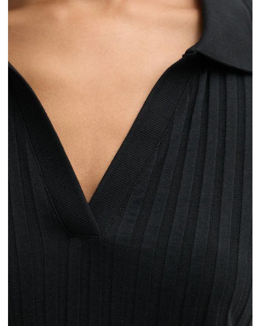 Marc O' Polo Black Ribbed-Knit Polo-Collar Top