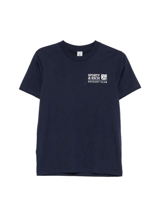 Sporty & Rich Blue Promo Logo-Print Short-Sleeve T-Shirt