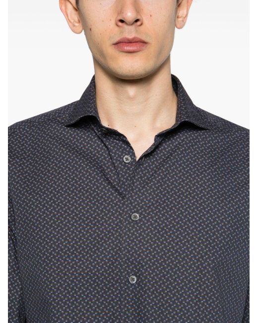 Corneliani Blue Geometric-print Cotton Shirt for men