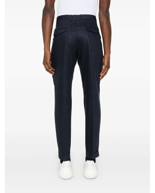 PT Torino Blue Pleated Slim-Fit Trousers for men